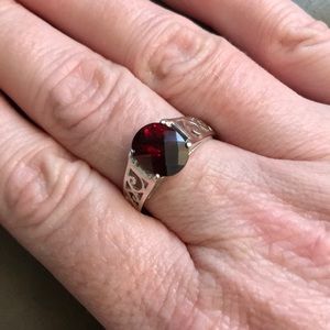 New Peora sterling silver ring with red stone.